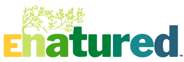 Enatured logo multicolored text with green branch